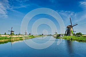 Windmills at Kinderdijk in Holland. Netherlands