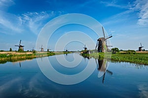 Windmills at Kinderdijk in Holland. Netherlands