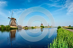 Windmills at Kinderdijk in Holland. Netherlands