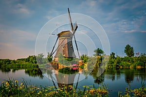 Windmills at Kinderdijk in Holland. Netherlands