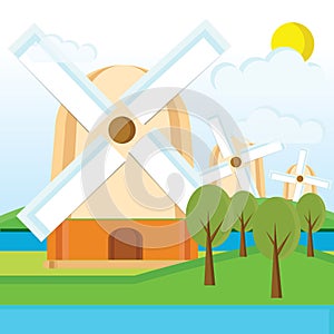 windmills kinderdijk netherlands. Vector illustration decorative design