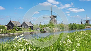 Windmills at Kinderdijk Village in Molenlanden, Netherlands time lapse