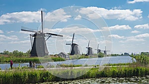 Windmills of Kinderdijk Village in Molenlanden of South Holland, Netherlands time lapse