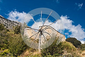 Windmills on Lasithi Plateau, Crete Greece photo