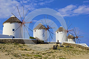 Windmills in Mykonos town, Greece