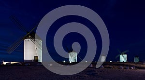 windmills at night, Campo de Criptana, Castile-La Mancha, Spain