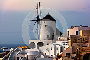 Windmills of Oia Village at Sunset, Santorini, Greece