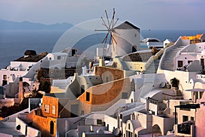 Windmills of Oia Village at Sunset, Santorini, Greece