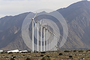 Windmills at Palm springs Wind Farm, California, generating clean renewable electrical