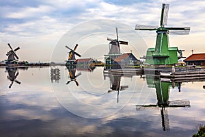 Windmills Reflection River Zaan Zaanse Schans Village Holland Netherlands