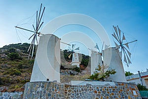 Windmills of Seli Ambelou at Greek island Crete