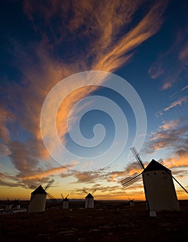 windmills at sunset, Campo de Criptana, Castile-La Mancha, Spain