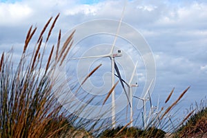 Windmills under construction on the beach of the Maasvlakte photo