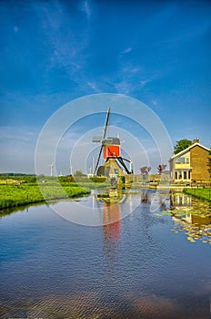 Windmills and water canal in Kinderdijk, Holland