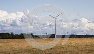Windmills, wind farms. Renewable energy source. Landscape.