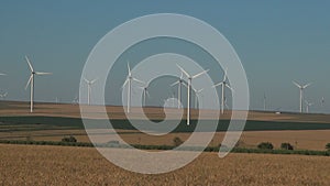 Windmills, Wind Turbines, Green Electricity Industry, Energy Crisis, Agriculture Wheat Field Generator Power