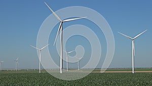 Windmills, Wind Turbines, Green Electricity Industry, Global Energy Crisis, Agriculture Corn, Wheat Field Generator Power