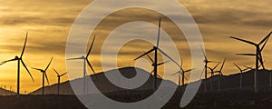 Windmills and windpower at sunset outside of Mojave,. Turbine, Sunset photo
