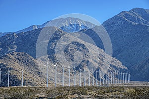 Windmills or windpumps for production of green energy against mountains