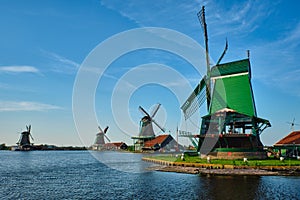 Windmills at Zaanse Schans in Holland. Zaandam, Nether