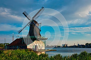 Windmills at Zaanse Schans in Holland. Zaandam, Nether