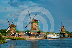 Windmills at Zaanse Schans in Holland. Zaandam, Nether