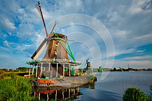 Windmills at Zaanse Schans in Holland. Zaandam, Nether photo