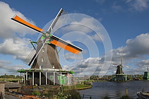 Windmills of the Zaanse Schans a populair historic tourist village in the Netherlands