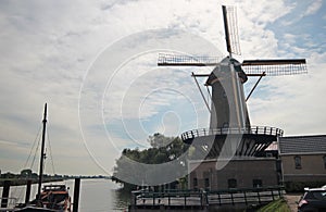 Windmlll name Windlust at the river Hollandse IJssel in the NEtherlands