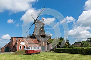 Pewsum Smock Mill with Mill Museum, Lower Saxon Mill Road, East Frisia, Germany