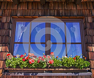 Window of alpine cottage,Austria