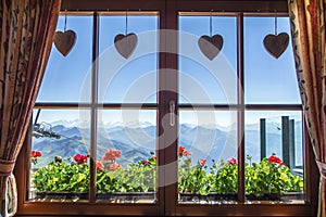 Window of alpine cottage, Tirol, Austria