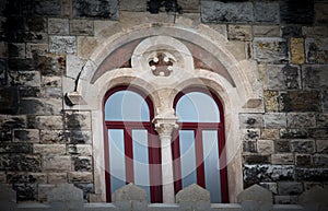 Window in an ancient castle. tinted