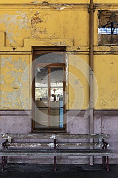 window of antique train station that now is a cultural space (Estacao Cultura) in Campinas city, Sao Paulo state, Brazil photo