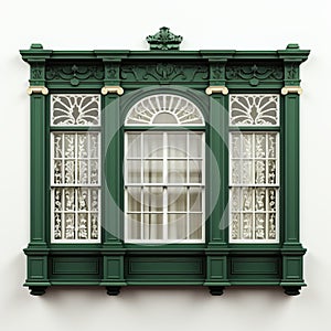 Hyperrealistic Green Architecture: Georgian Window With Ornate Detail photo
