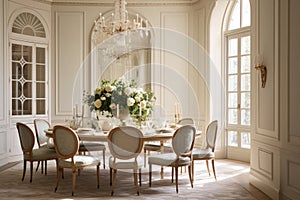Window architecture table house apartment chair interior dining furniture design room luxury chandelier