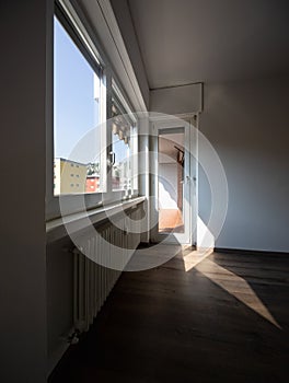 Window and balcony detail, empty room