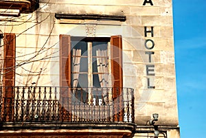Window and balcony of old hotel on spanish island Mallorca