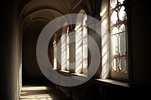 Window baroque castle sun rays. Generate Ai