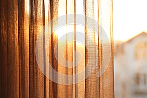 Window with beautiful transparent curtain, closeup view