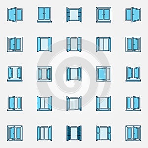 Window blue icons set - vector open windows symbols