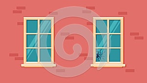 Window broken with cracked glass vector illustration.