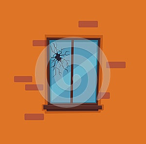 Window broken with cracked glass vector illustration.