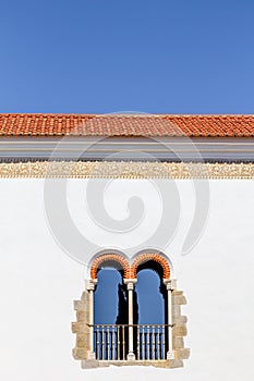 Window of a building of the Pateo de Sao Miguel, Evora, Portugal