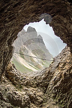 Window carved in the mountain wall