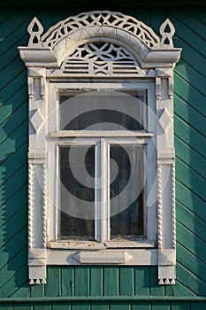 Window with carved platbands, Russia
