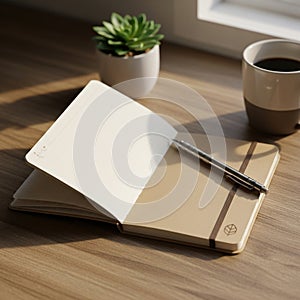 Through a window casting subtle shadows across the desk creating a calm