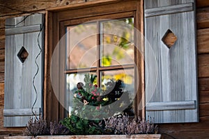 Window with Christmas decoration