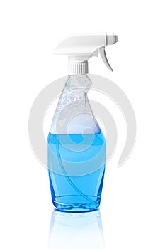 Window cleaner in plastic bottle with spray isolated on white
