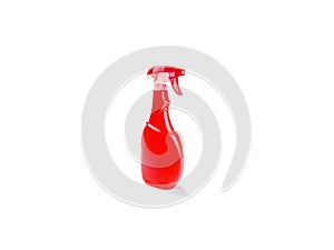 Window cleaner in red plastic spray bottle isolated on white background